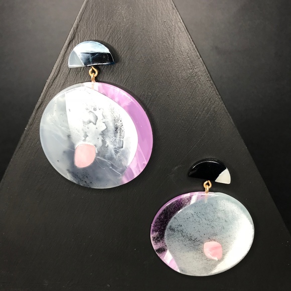 🆑 Purple and Black Round Drop Earrings - Picture 3 of 8